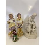 Two bisque figures together with Parian ware and a Dresden style figure IMPORTANT: Online viewing