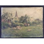 SIDNEY VALENTINE GARDNER. Signed, oil on artist board, sheep landscape, 25cm x 35cm. BOOK A