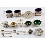 A collection of hallmarked silver, to include a pair of pierced clover design dishes, a