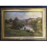 GEORGE WRIGHT. Framed, signed, oil on canvas, titled ‘The Black Pool on The Annan’ on verso, 30cm