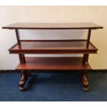 A Gillows 19th century mahogany lift up top three tier dumbwaiter table on two square column