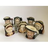 Set of Royal Doulton character jugs, Henry VIII and his six wives, approx height 19cm. IMPORTANT: