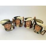 Four Royal Doulton character jugs, Three Musketeers and D’Artagnan, approx height 19cm. IMPORTANT: