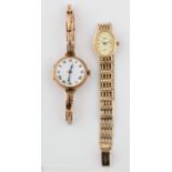 A ladies Rotary wrist watch, case stamped 375, on a hallmarked 9ct yellow gold mesh link bracelet