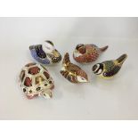 Two Royal Crown Derby figurines with first edition gold buttons together with three Royal Crown