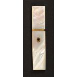 A Palais Royal mother of pearl needle case, of rectangular form with gilt metal ferrule, one side