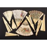 Ten 19th Century and later bone and ivory fans, mostly damaged, largest 27cms.    (10)