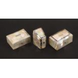 Three mother of pearl boxes, comprising two rectangular examples one with abalone border to lid, 6.8