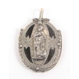 An early 19th Century continental silver mounted swivel notelet, the cover with a female figure