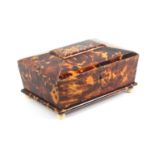 A fine fitted tortoiseshell sewing box with details of ownership, circa 1835, the box of sarcophagal