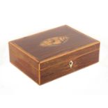 A Georgian partridge wood and inlaid small format sewing box, of rectangular form, the top inlaid