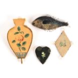 Four early 19th Century home made pin retainers, comprising a card example in the form of a set of