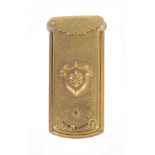 An Avery 'Quadruple Golden Casket' gilt brass needle packet case, shield and fleur de lis,