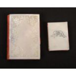 Two mother of pearl notelet cases, the larger with floral and trellis engraved cover, pencil