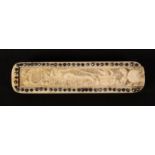 A 19th Century French carved bone needle or toothpick case, of rectangular form the sliding lid