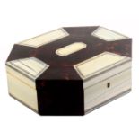 An early 19th Century Anglo-Indian sandal wood, ivory and tortoiseshell sewing box of octagonal