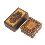 Tunbridge ware - two pieces, comprising a rectangular stamp box the lid with print of young Victoria