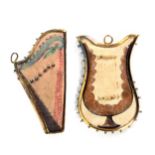 Two scarce metal frame early 19th Century pin retainers modelled as a harp and a lyre, each with