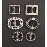 Single shoe buckles, comprising six large 19th Century examples, all paste set, four oval, two