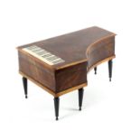 A French mahogany and inlaid sewing box in the form of a grand piano, circa 1840, raised on five