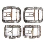 Two large pairs of curved rectangular Georgian silver plated mounted shoe buckles, in imitation of