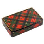 A Tartan ware (Prince Charlie) two division rectangular stamp box, with pin hinge and wavy gilt