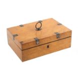 A French burr maple and steel mounted rectangular sewing box, circa 1850, the lid with central