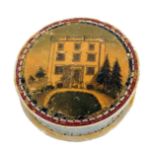Tunbridge ware - a scarce whitewood print decorated disc form pin cushion, each side with a view