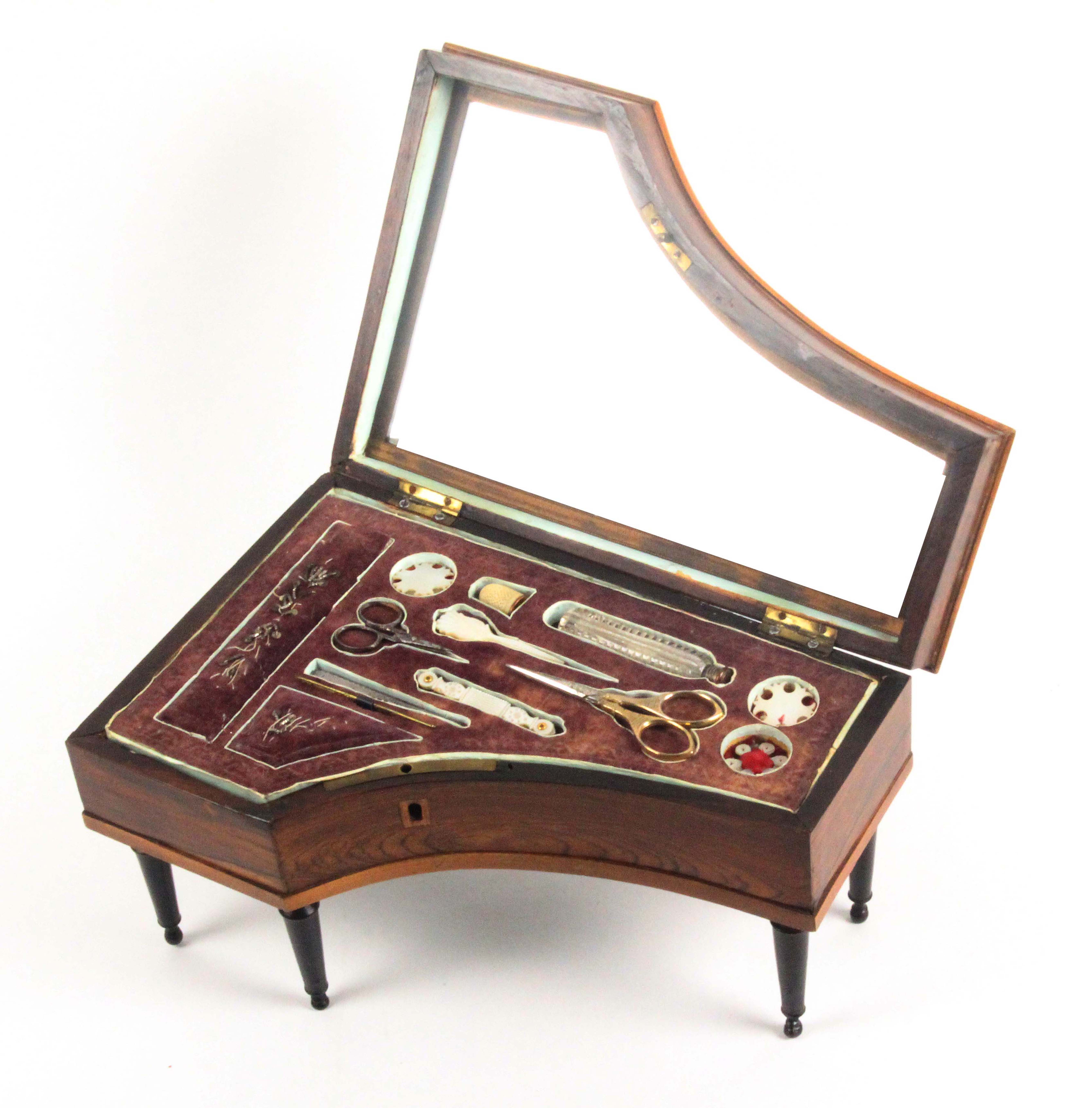 A mid 19th Century French musical sewing box in the form of a grand piano, the rosewood case with - Image 2 of 3