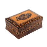 A rosewood Tunbridge ware jewellery box, of rectangular form, the concave sides with a band of
