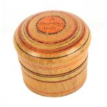 Tunbridge ware - a whitewood line painted dome top pin poppet, the lid with circular printed