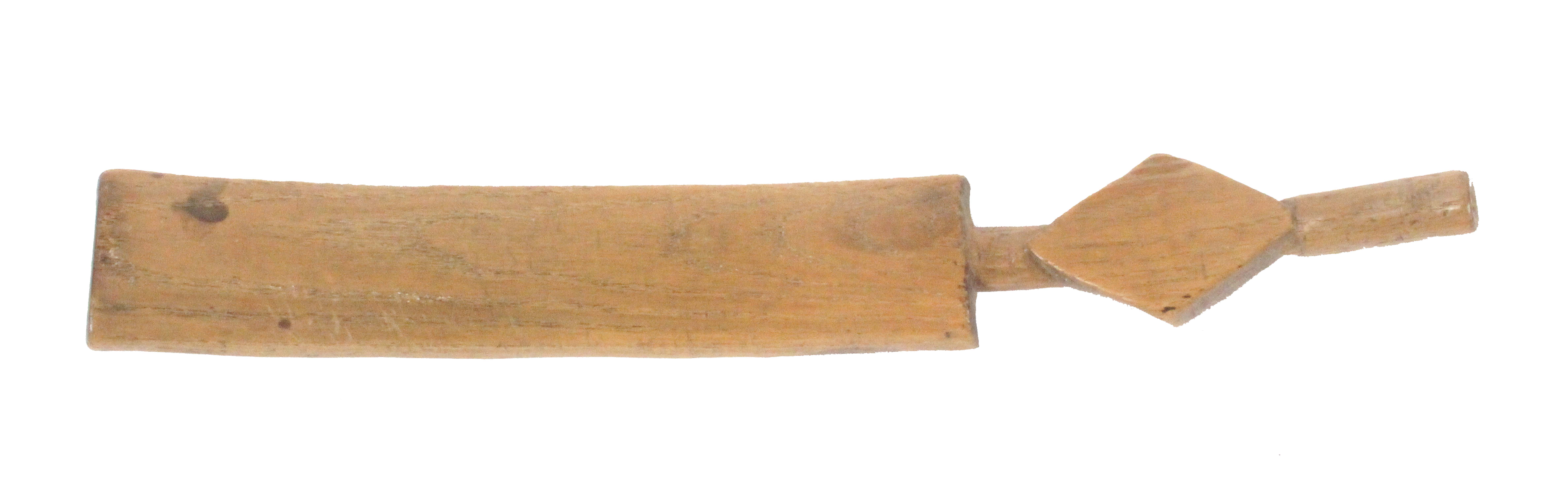 An ash knitting stick, of slightly curved form, one side crudely carved with anchor, diamond, - Image 2 of 2