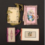 Four needle books, comprising a Bristol card example one side with flower, the other inscribed 'Good