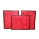 Asprey - London, three gilt tooled burgundy leather rectangular frames, one lacking easel support,