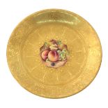 Royal Worcester - an acid gold decorated dessert plate, with fruit painted centre signed 'T.