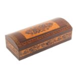 A rosewood Tunbridge ware netting box, of rectangular form, the sides with a border of floral scroll