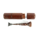 A rare 18th Century seam knife or button hole cutter in its original wooden cylinder case, turned