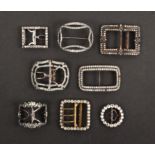 Single shoe buckles, comprising eight 19th Century examples, all paste set, largest 6.5cms, a few
