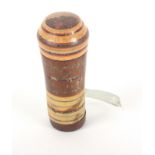 Tunbridge ware - a whitewood and fancy wood combination pin poppet and tape measure, with line