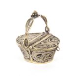 A late 18th Century/early 19th Century silver filigree pin basket, of oval form well worked in quill