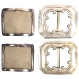 Two pairs of 19th Century silver shoe buckles, unmarked, comprising a pair of cut corner from the