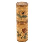 A good early 19th Century French cylinder form case in split and coloured straw work, the body