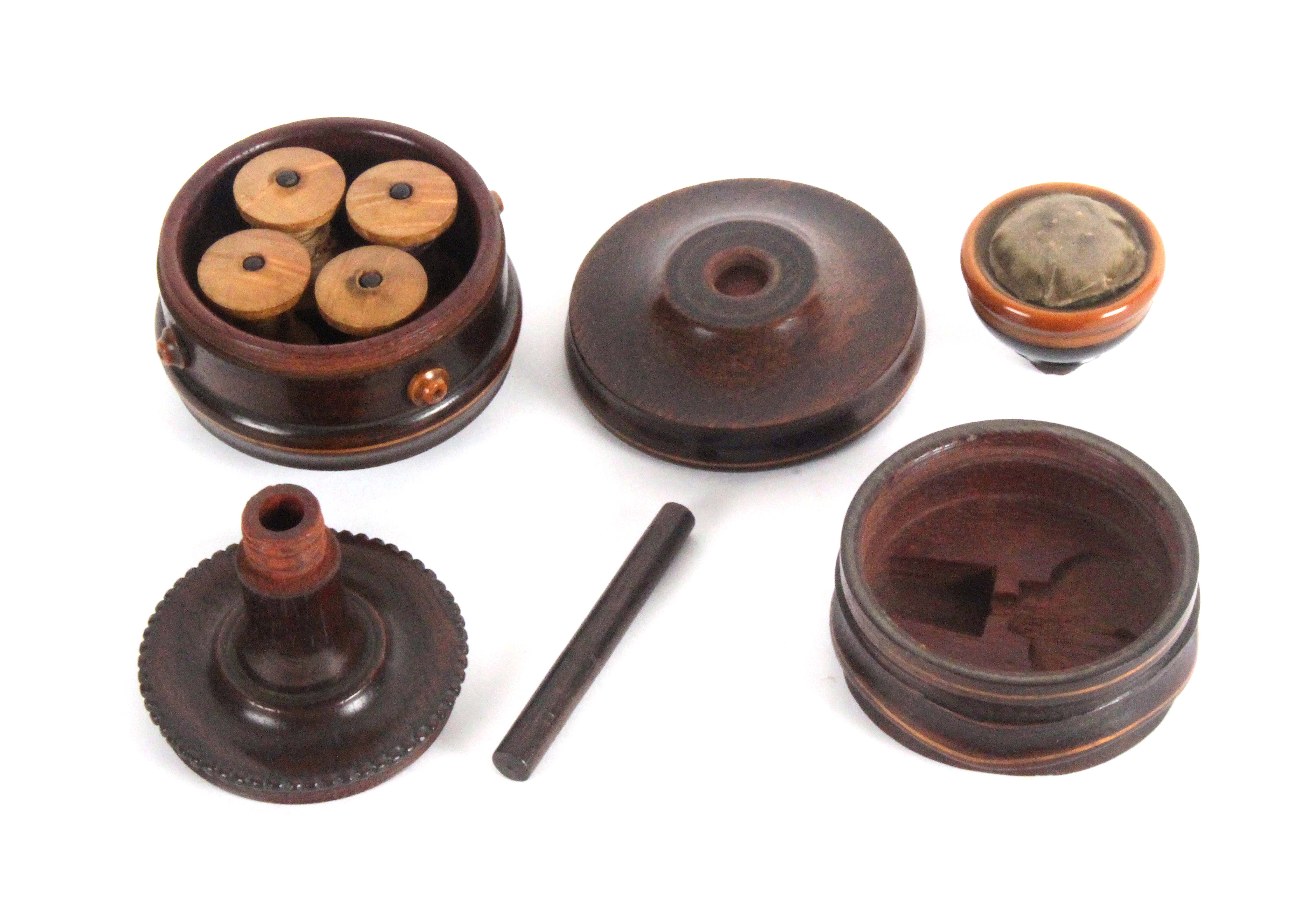 A continental rosewood, boxwood line inlaid and mounted urn form sewing companion, circa 1840, the - Image 2 of 2