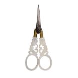 A good pair of Palais Royal scissors, the steel blades to floral gilt mounts the arms pierced and