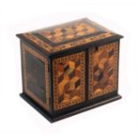 A Tunbridge ware coromandel wood casket by Thomas Barton, the cushion form rectangular top with a