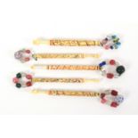 Five good bone lace bobbins, with spiral dot inscriptions comprising - When This You See Remember