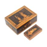 A 19th Century Sorrento ware box and a vesta case, both of rectangular form, the box with two