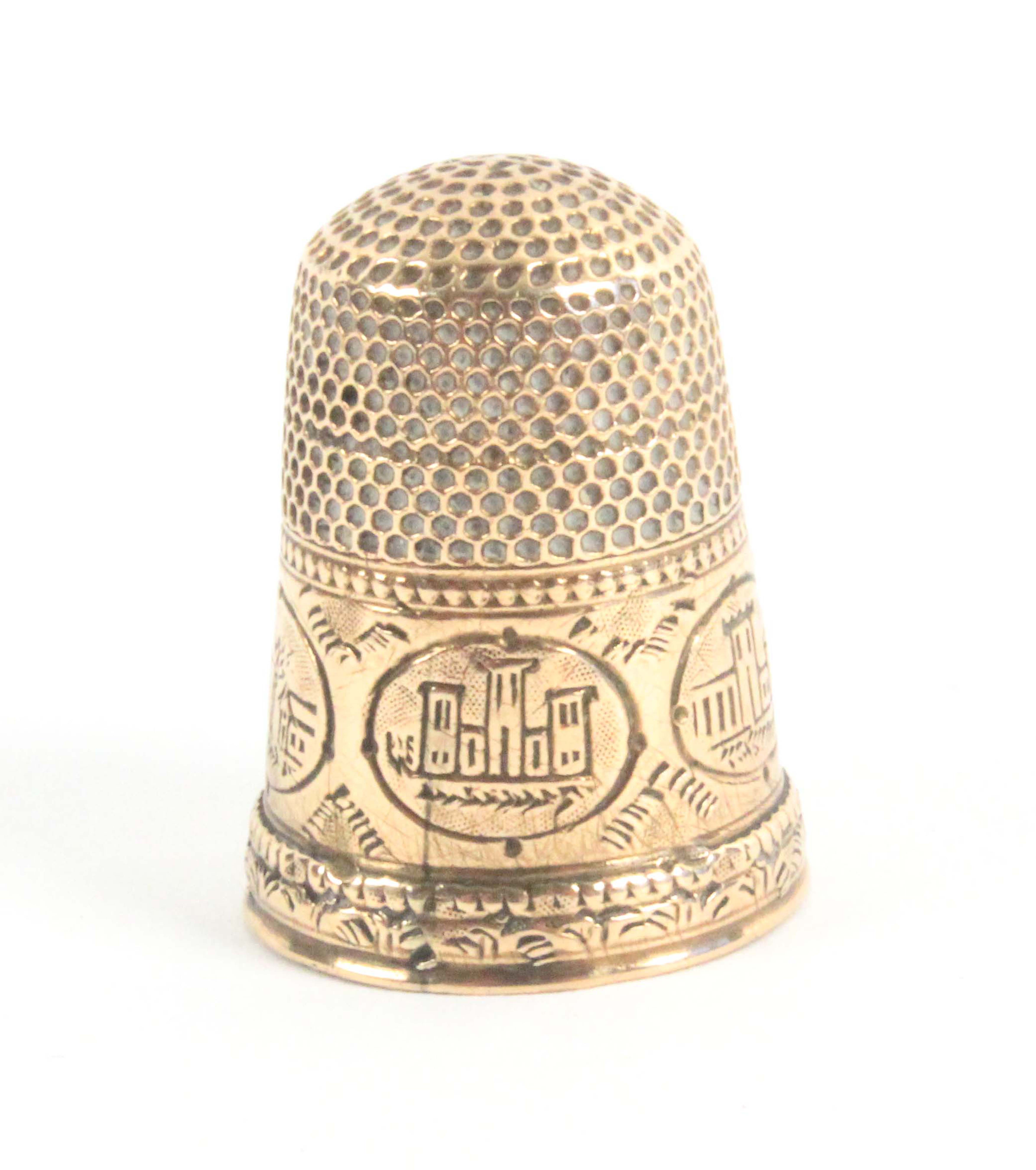 A gold thimble, probably American, the frieze with a vacant cartouche but numbered 6 over 2 and four - Image 2 of 2