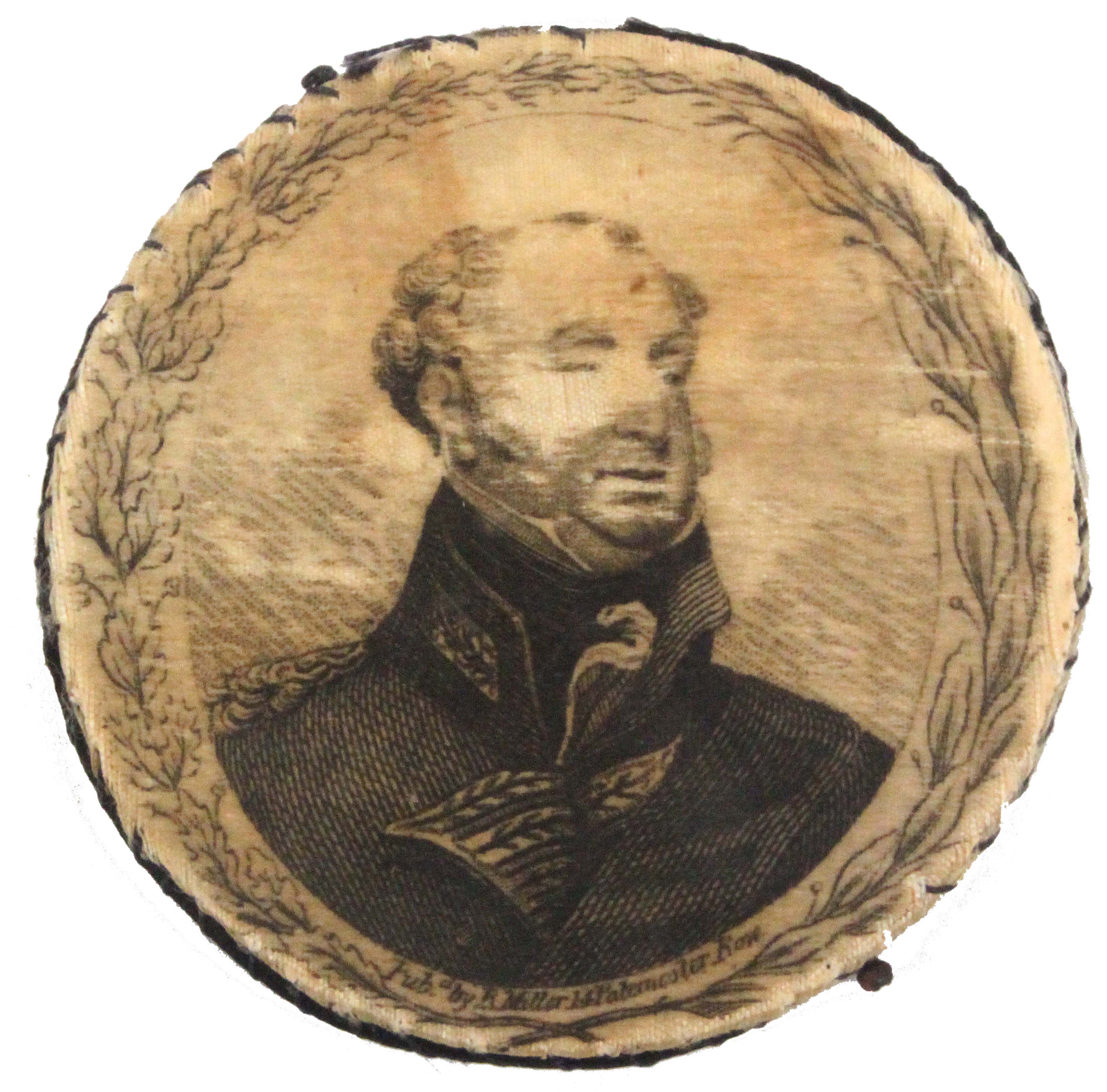A rare printed circular silk pin disc commemorating the Duke of York, (d. 1827), one side with