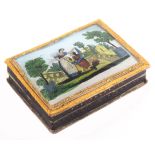 A French bonbonniere, circa 1840, of rectangular form, the curved glass lid reverse decorated with a